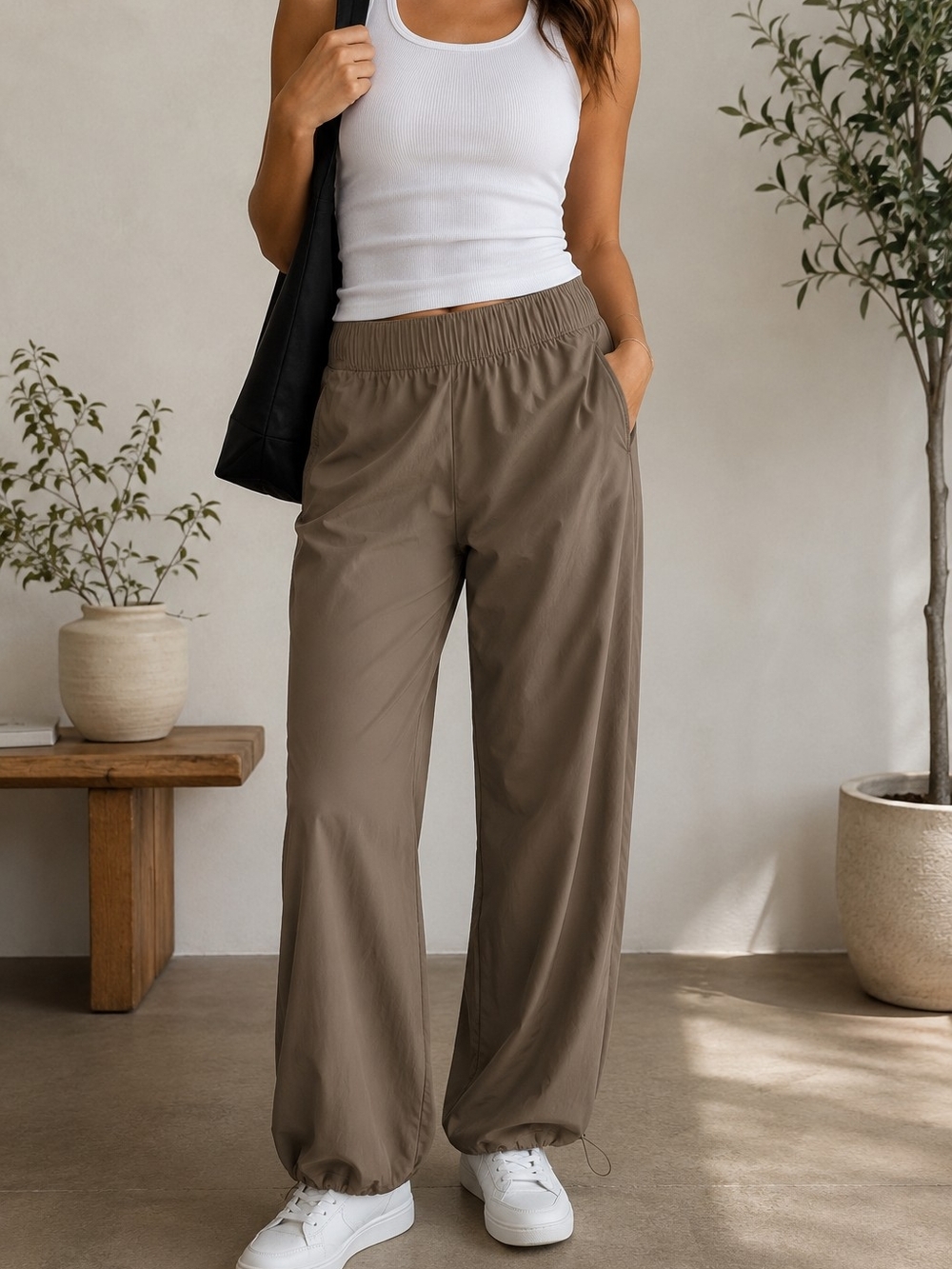 Athleta Rise Pant Women's X Large Taupe Wide Leg Travel Pants NWT